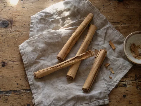 A close view of genuine layered Ceylon cinnamon quills