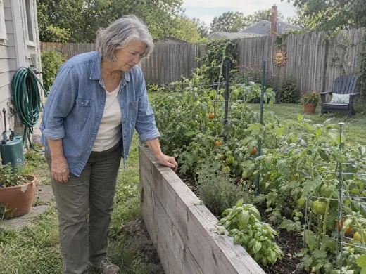 Illustrative daily routine: a woman in her home garden